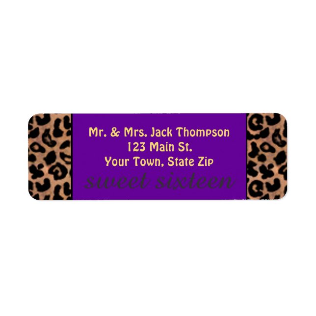 Leopard Pattern Purple Stripe Sweet 16 Label (Front)