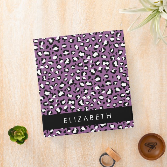 Leopard Pattern, Spots, Purple Leopard, Your Name 3 Ring Binder (In Situ)