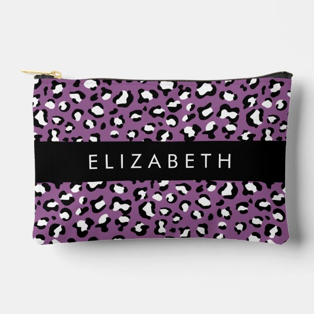 Leopard Pattern, Spots, Purple Leopard, Your Name Accessory Pouch (Front)