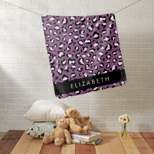Leopard Pattern, Spots, Purple Leopard, Your Name Baby Blanket (In Situ)