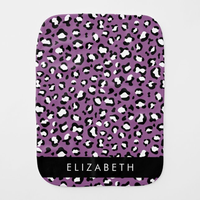 Leopard Pattern, Spots, Purple Leopard, Your Name Baby Burp Cloth (Front)