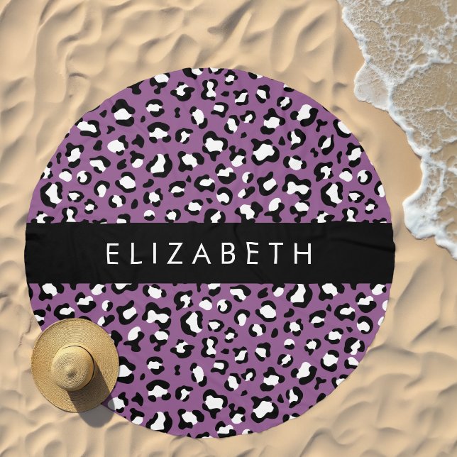 Leopard Pattern, Spots, Purple Leopard, Your Name Beach Towel (Beach)