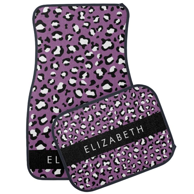 Leopard Pattern, Spots, Purple Leopard, Your Name Car Floor Mat (Set)