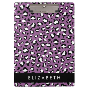 Leopard Pattern, Spots, Purple Leopard, Your Name Clipboard