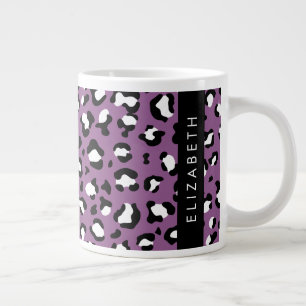 Leopard Pattern, Spots, Purple Leopard, Your Name Giant Coffee Mug