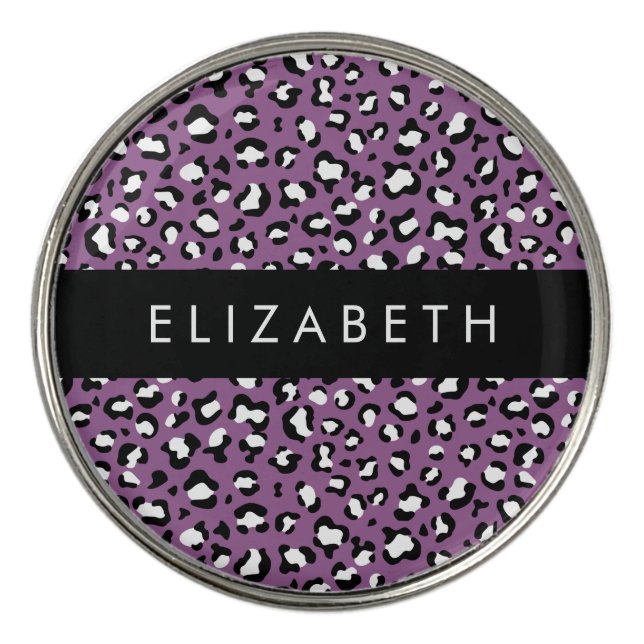 Leopard Pattern, Spots, Purple Leopard, Your Name Golf Ball Marker (Front)