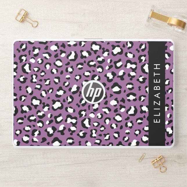 Leopard Pattern, Spots, Purple Leopard, Your Name HP Laptop Skin (Desk)