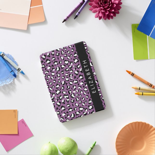 Leopard Pattern, Spots, Purple Leopard, Your Name iPad Mini Cover (In Situ)