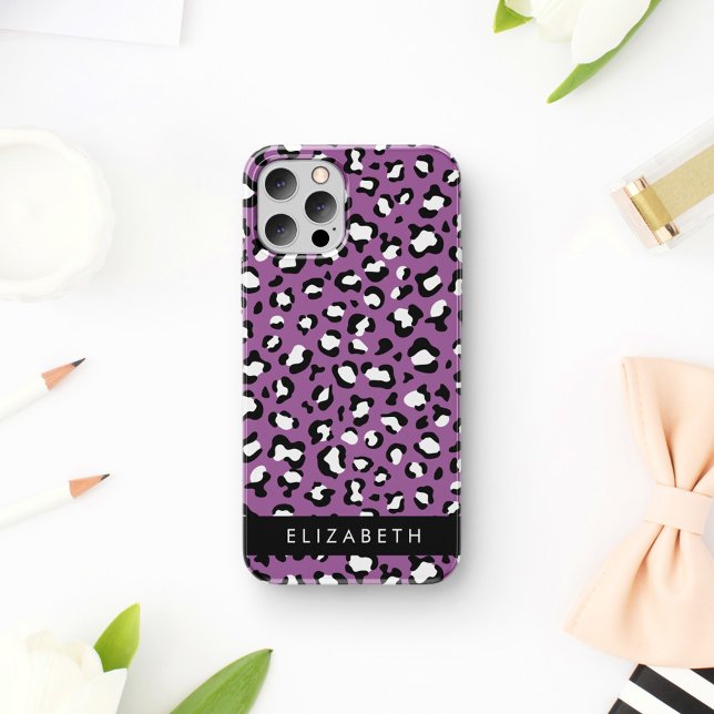 Leopard Pattern, Spots, Purple Leopard, Your Name iPhone Case (Creator Uploaded)