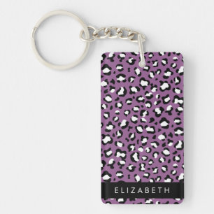 Leopard Pattern, Spots, Purple Leopard, Your Name Keychain