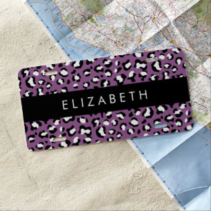 Leopard Pattern, Spots, Purple Leopard, Your Name License Plate