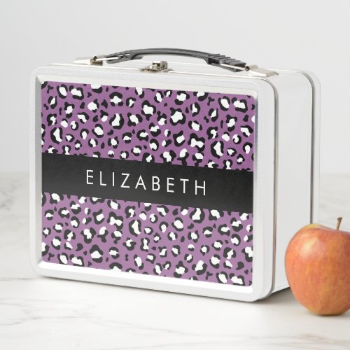 Leopard Pattern Spots Purple Leopard Your Name Metal Lunch Box