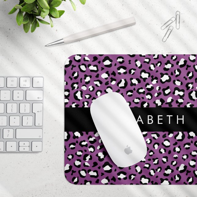 Leopard Pattern, Spots, Purple Leopard, Your Name Mouse Pad (Creator Uploaded)