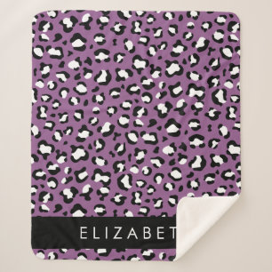 Leopard Pattern, Spots, Purple Leopard, Your Name Sherpa Blanket