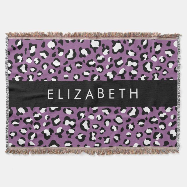Leopard Pattern, Spots, Purple Leopard, Your Name Throw Blanket (Front)