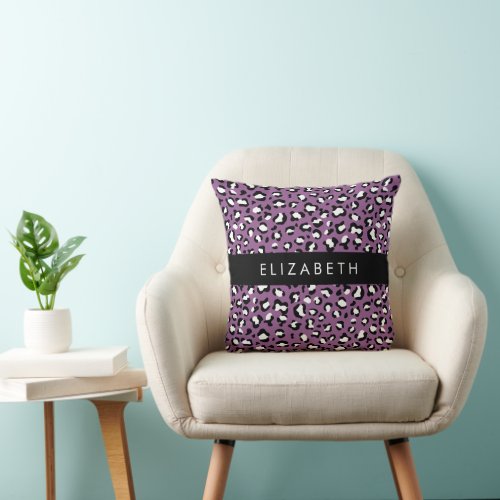 Leopard Pattern Spots Purple Leopard Your Name Throw Pillow