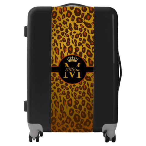 Leopard Pattern with Gold Crown Monogram Luggage