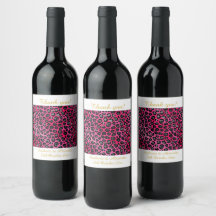 LEOPARD PATTERNED PINK CUSTOMIZABLE WINE LABEL