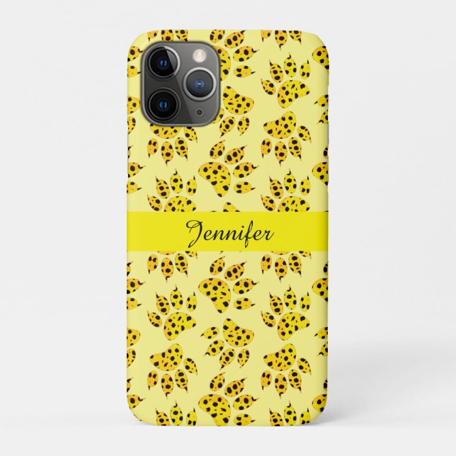 Leopard Paw Print Pattern Add Name Case-Mate iPhone Case (Back)