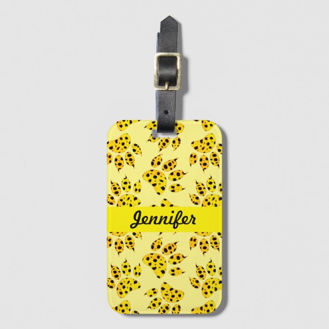 Leopard Paw Print Pattern Add Name Luggage Tag (Front Vertical)