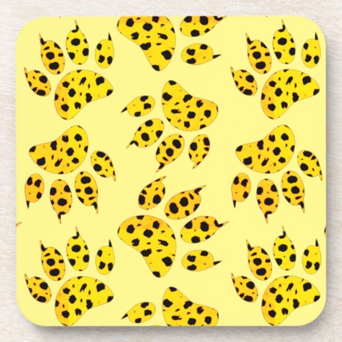 Leopard Paw Print Pattern Beverage Coaster