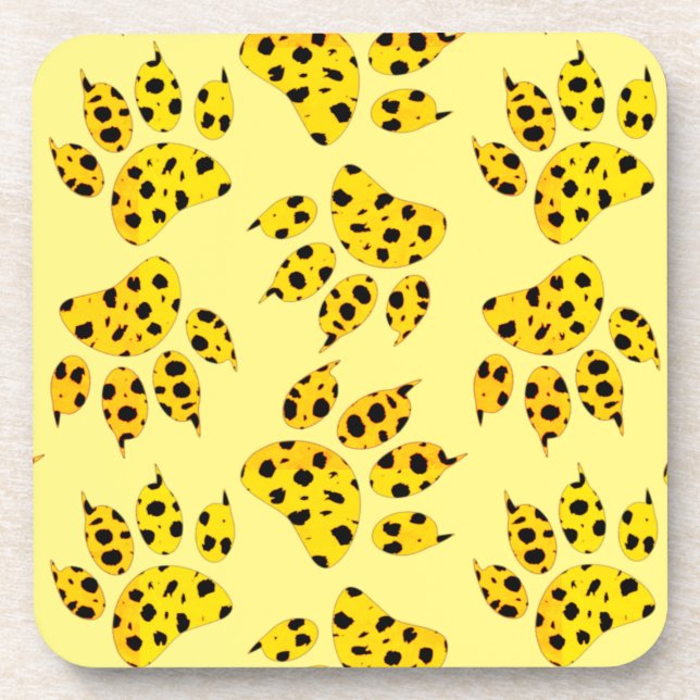 Leopard Paw Print Pattern Beverage Coaster (Front)