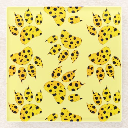 Leopard Paw Print Pattern Glass Coaster