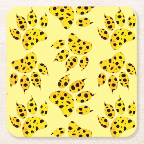 Leopard Paw Print Pattern Square Paper Coaster