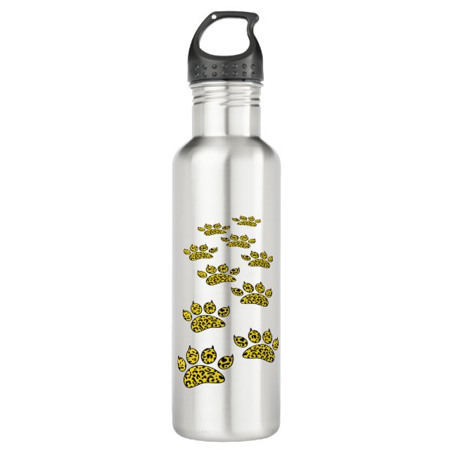 Leopard Paw Print Stainless Steel Water Bottle (Front)