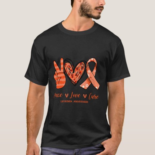 Leopard Peace Love Cure Leukemia Awareness  T_Shirt