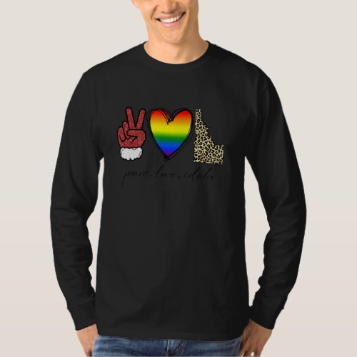 Leopard Peace Love Idaho Heart Lgbt Pride Christma T_Shirt
