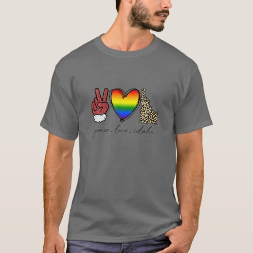 Leopard Peace Love Idaho Heart LGBT Pride Christma T_Shirt