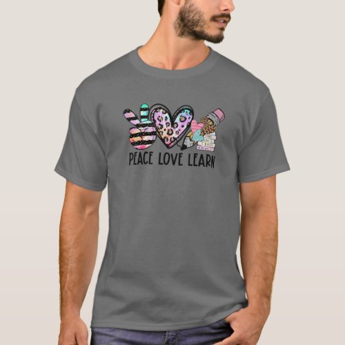 Leopard Peace Love Learn Teacher Squad 100 Days Sm T_Shirt