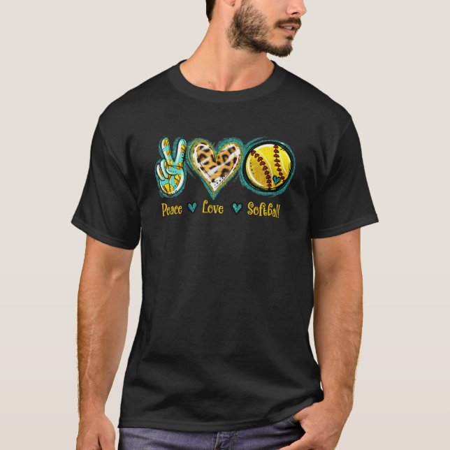 Leopard Peace Love Softball Mom Softball Game Day T-Shirt (Front)