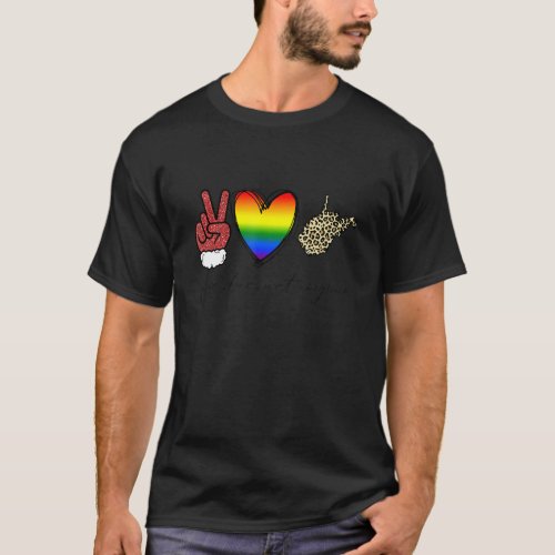 Leopard Peace Love West Virginia Heart Lgbt Pride  T_Shirt