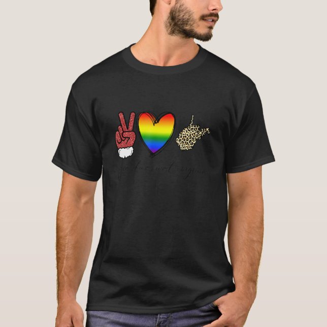 Leopard Peace Love West Virginia Heart Lgbt Pride  T-Shirt (Front)