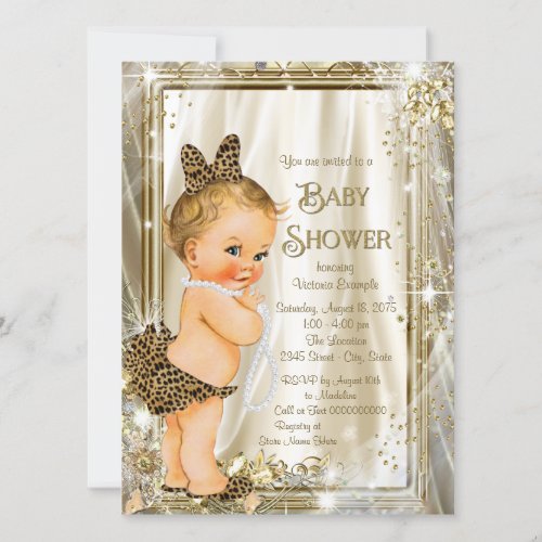 Leopard Pearl Glam Girly Baby Shower Invitation