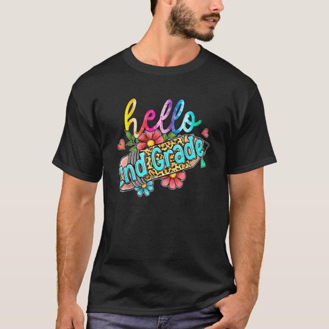 Leopard Pencil Hello 2nd Grade Back To School Kids T-Shirt (Front)