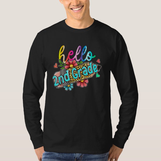 Leopard Pencil Hello 2nd Grade Back To School Kids T-Shirt (Front)