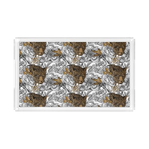 Leopard  Peonies Pattern Acrylic Tray