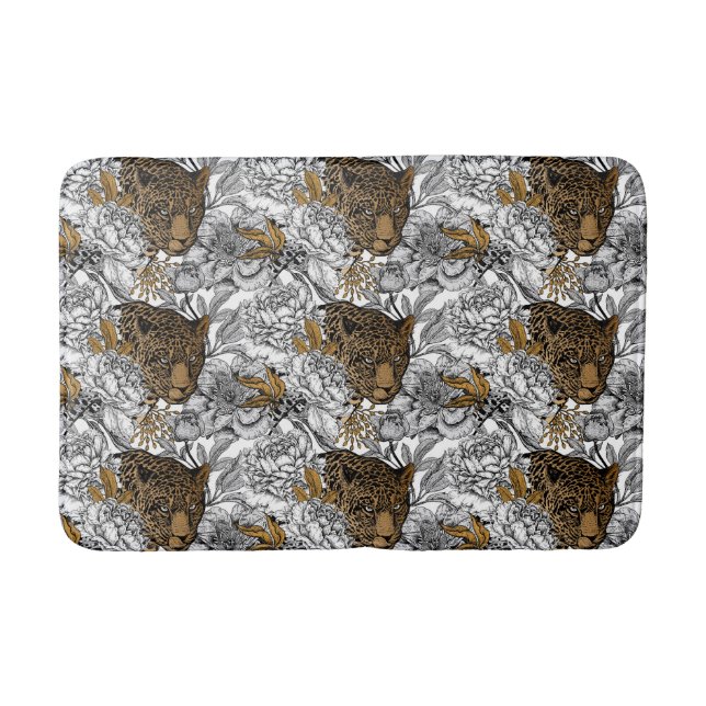 Leopard & Peonies Pattern Bath Mat (Front)