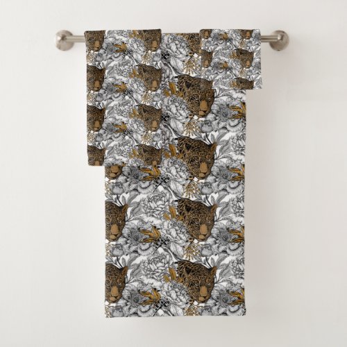 Leopard  Peonies Pattern Bath Towel Set