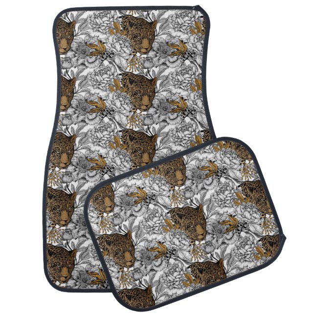 Leopard & Peonies Pattern Car Floor Mat (Set)