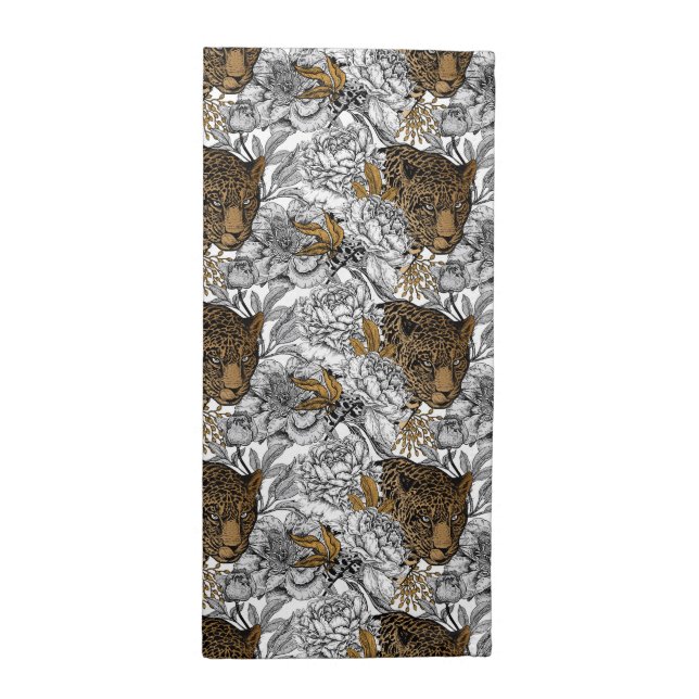 Leopard & Peonies Pattern Cloth Napkin (Half Fold)