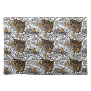 Leopard & Peonies Pattern Cloth Placemat