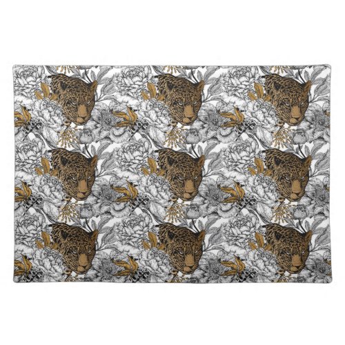 Leopard  Peonies Pattern Cloth Placemat