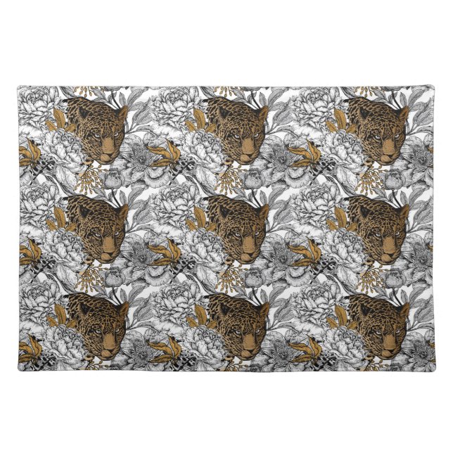 Leopard & Peonies Pattern Cloth Placemat (Front)