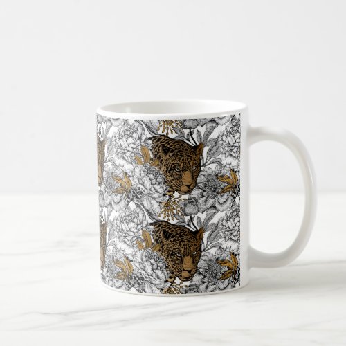 Leopard  Peonies Pattern Coffee Mug