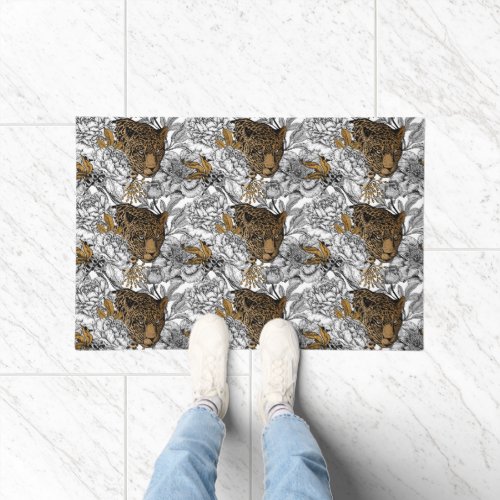 Leopard  Peonies Pattern Doormat