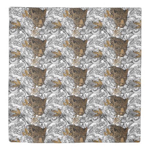 Leopard  Peonies Pattern Duvet Cover